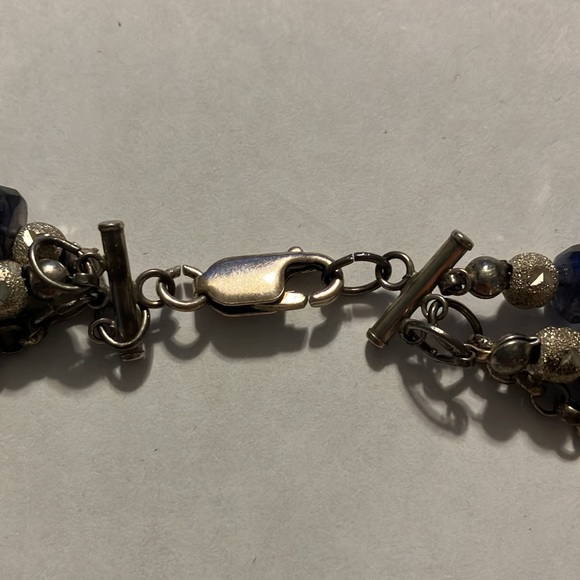 Silver Metallic Three Strand Beaded Necklace with Rose - Picture 2 of 3